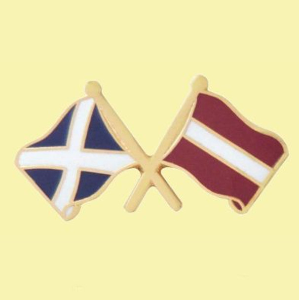 Saltire Latvia Crossed Country Flags Friendship Enamel Lapel Pin Set x 3