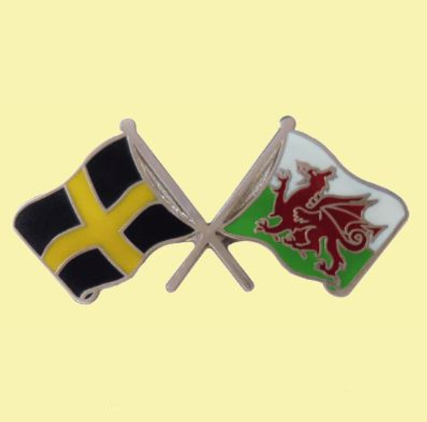 St David Wales Crossed Flags Friendship Enamel Lapel Pin Set x 3