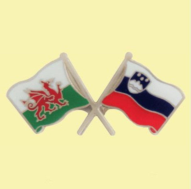 Wales Slovenia Crossed Country Flags Friendship Enamel Lapel Pin Set x 3