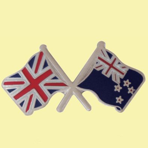 Union Jack New Zealand Crossed Country Flags Friendship Enamel Lapel Pin Set x 3