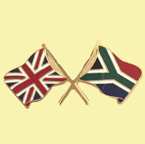 Union Jack South Africa Crossed Country Flags Friendship Enamel Lapel Pin Set x 3