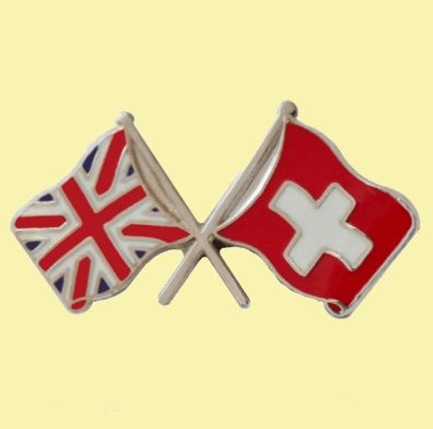 Union Jack Switzerland Crossed Country Flags Friendship Enamel Lapel Pin Set x 3