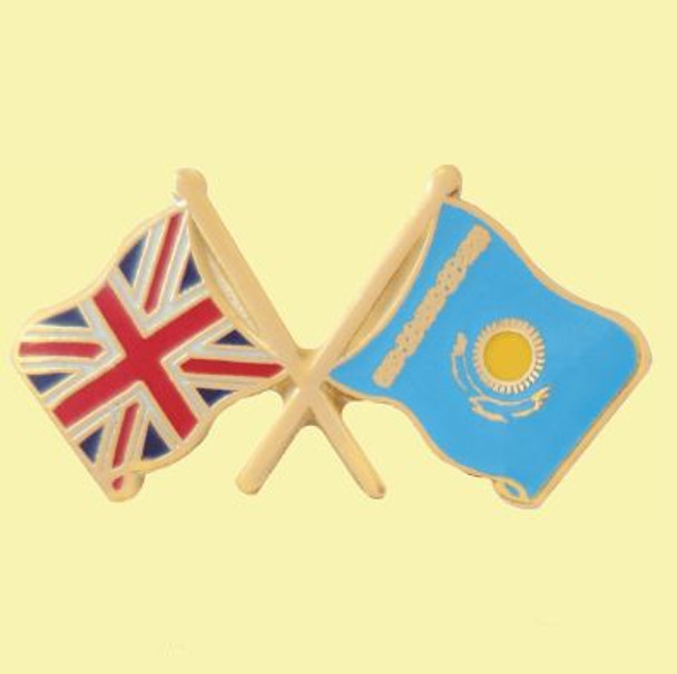 Union Jack Kazakhstan Crossed Country Flags Friendship Enamel Lapel Pin Set x 3