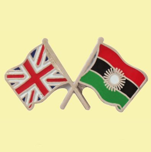 Union Jack Malawi Crossed Country Flags Friendship Enamel Lapel Pin Set x 3
