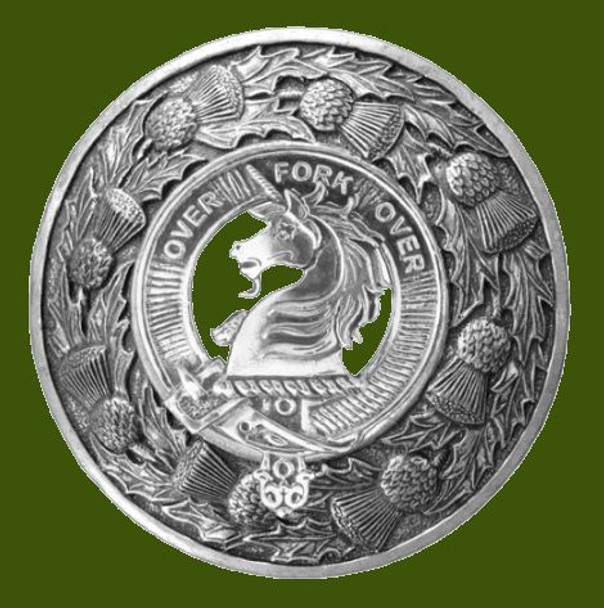 Cunningham Clan Crest Thistle Round Stylish Pewter Clan Badge Plaid Brooch