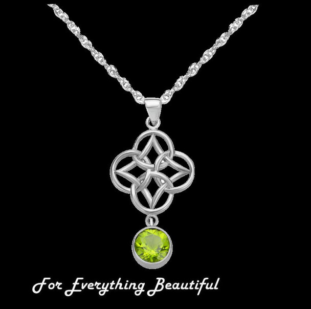 Green Peridot Endless Celtic Knotwork Sterling Silver Pendant
