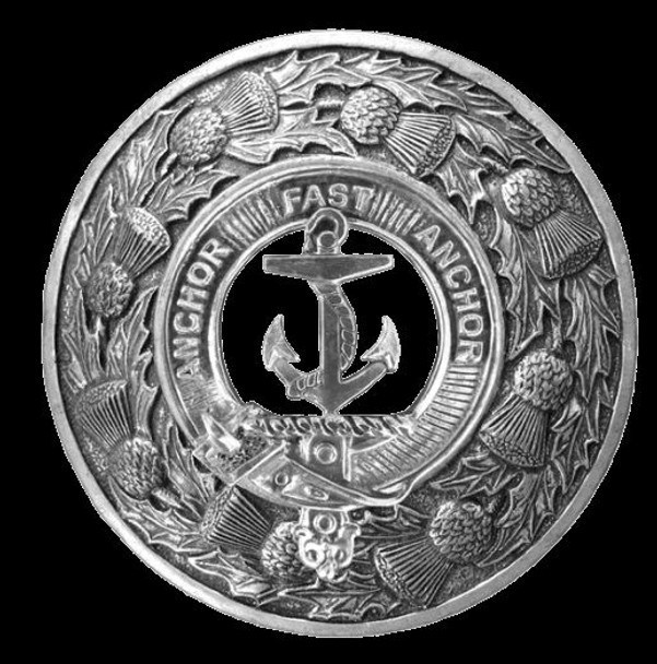 Gray Clan Crest Thistle Round Sterling Silver Clan Badge Plaid Brooch