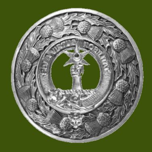 Henderson Clan Crest Thistle Round Stylish Pewter Clan Badge Plaid Brooch