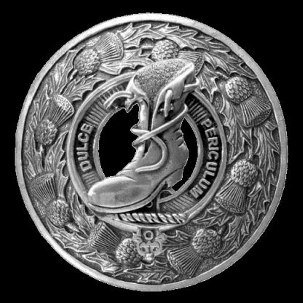 MacAulay Clan Crest Thistle Round Sterling Silver Clan Badge Plaid Brooch