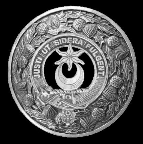 MacColl Clan Crest Thistle Round Sterling Silver Clan Badge Plaid Brooch