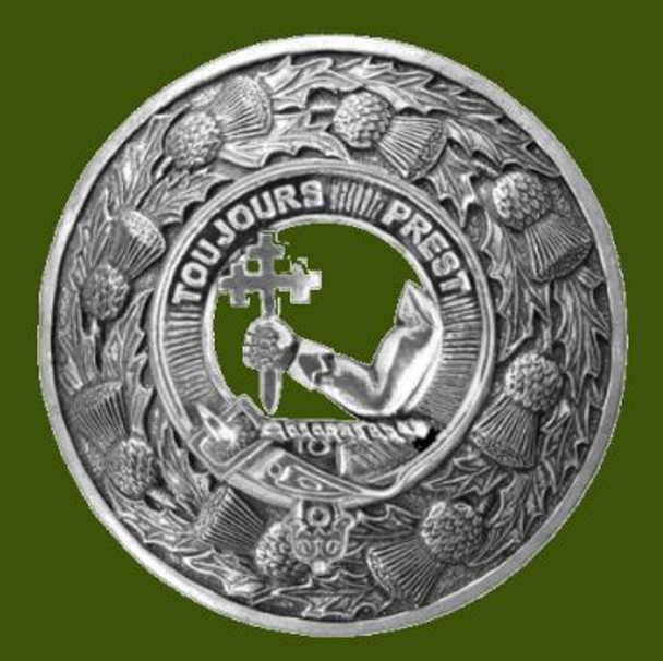 MacDonald Of Dunnyveg Clan Crest Thistle Round Stylish Pewter Clan Badge Plaid Brooch