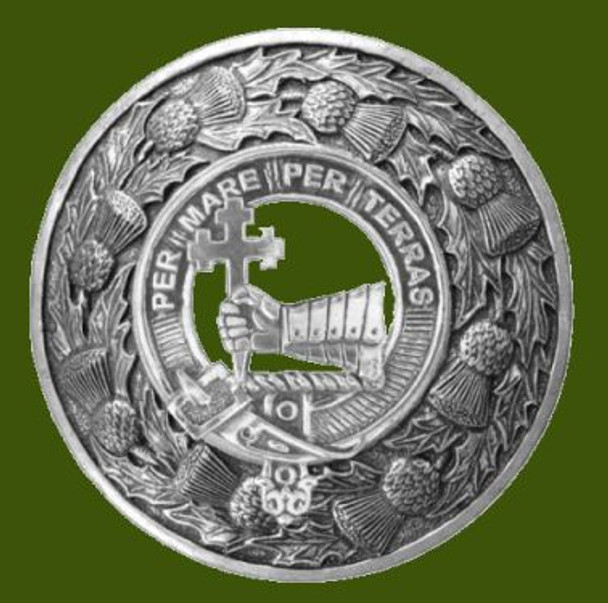 MacDonald Of Sleat Clan Crest Thistle Round Stylish Pewter Clan Badge Plaid Brooch