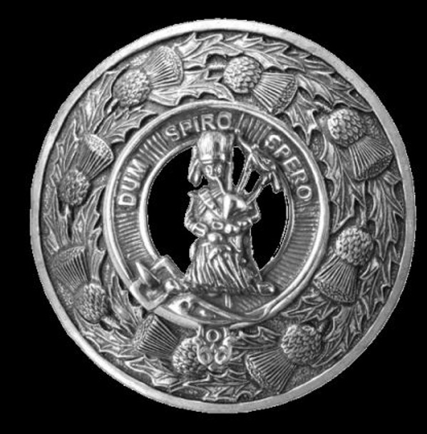 MacLennan Clan Crest Thistle Round Sterling Silver Clan Badge Plaid Brooch