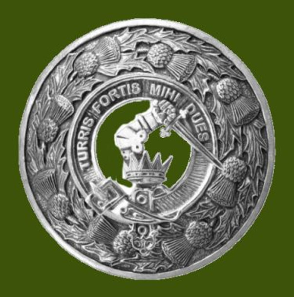 MacQuarrie Clan Crest Thistle Round Stylish Pewter Clan Badge Plaid Brooch