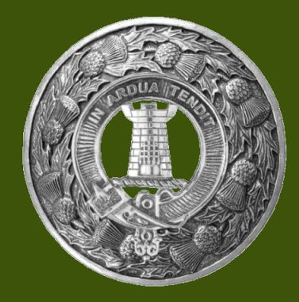 Malcolm Clan Crest Thistle Round Stylish Pewter Clan Badge Plaid Brooch