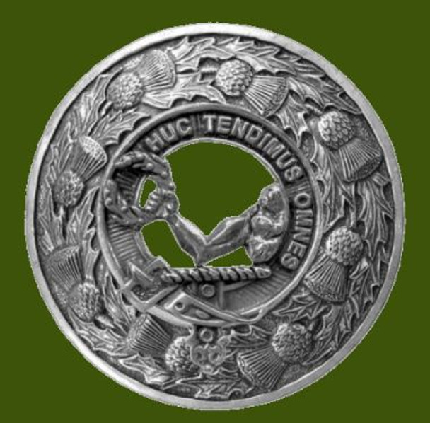 Paterson Clan Crest Thistle Round Stylish Pewter Clan Badge Plaid Brooch