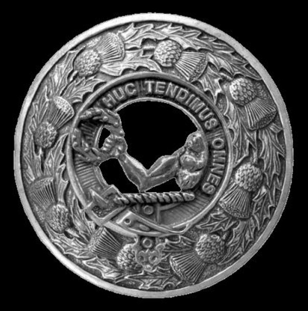 Paterson Clan Crest Thistle Round Sterling Silver Clan Badge Plaid Brooch