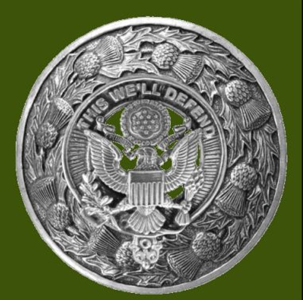 United States Army Thistle Round Stylish Pewter Badge Plaid Brooch