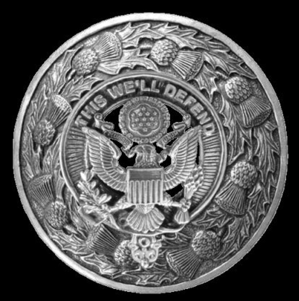 United States Army Thistle Round Sterling Silver Badge Plaid Brooch