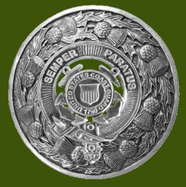 United States Coast Guard Thistle Round Stylish Pewter Badge Plaid Brooch