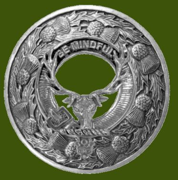 Calder Clan Crest Thistle Round Stylish Pewter Clan Badge Plaid Brooch
