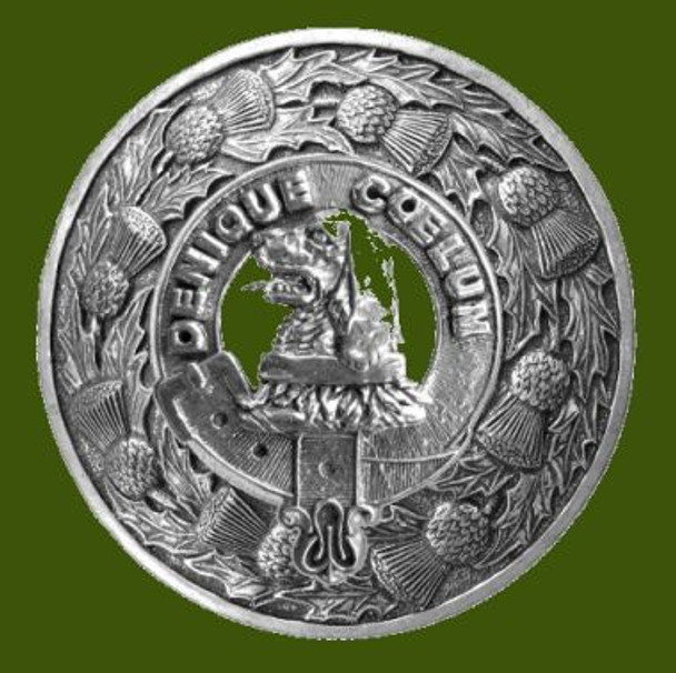 Melville Clan Crest Thistle Round Stylish Pewter Clan Badge Plaid Brooch