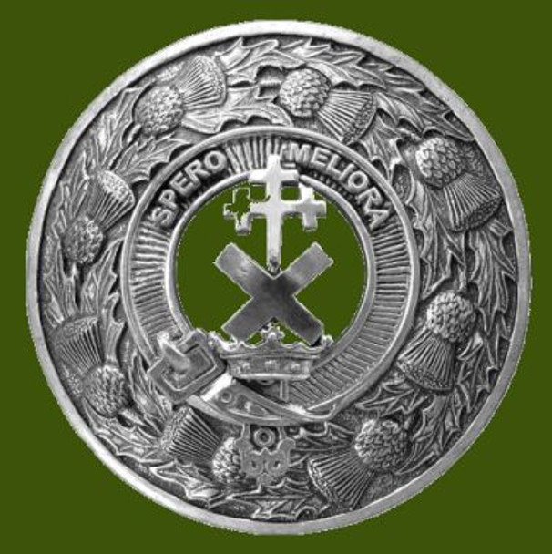 Moffat Clan Crest Thistle Round Stylish Pewter Clan Badge Plaid Brooch