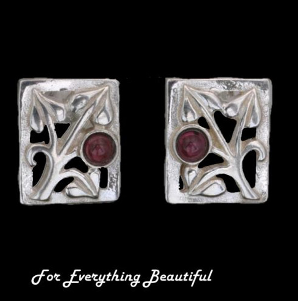 Glasgow Girls Art Nouveau Square Motif Amethyst Sterling Silver Stud Earrings