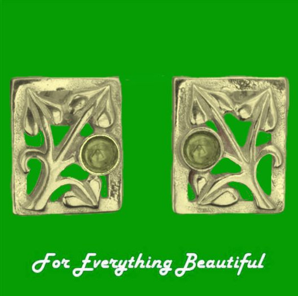 Glasgow Girls Art Nouveau Square Motif Citrine 9K Yellow Gold Stud Earrings