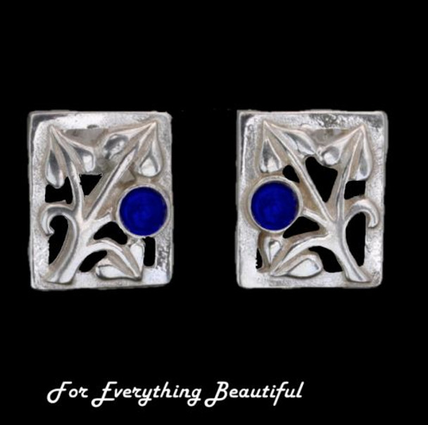 Glasgow Girls Art Nouveau Square Motif Lapis Lazuli Sterling Silver Stud Earrings