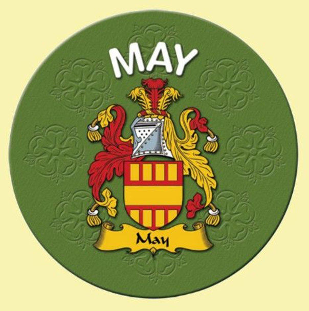 May Coat of Arms Cork Round English Family Name Coasters Set of 10