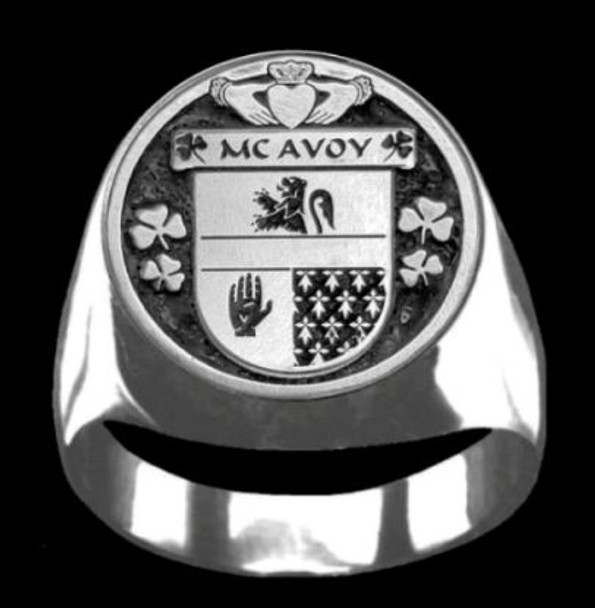 McAvoy Irish Coat Of Arms Family Crest Mens Sterling Silver Ring