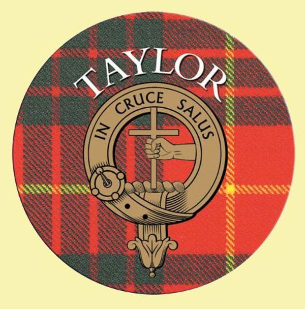 Taylor Clan Crest Tartan Cork Round Clan Badge Coasters Set of 10