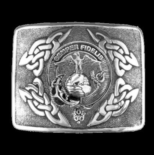 United States Marine Corps Badge Interlace Mens Sterling Silver Kilt Belt Buckle