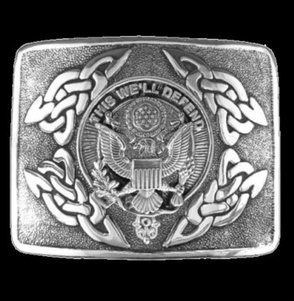 United States Army Badge Interlace Mens Sterling Silver Kilt Belt Buckle