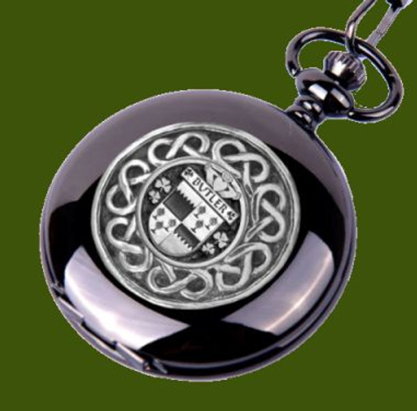 Butler Irish Coat Of Arms Pewter Family Crest Black Hunter Pocket Watch