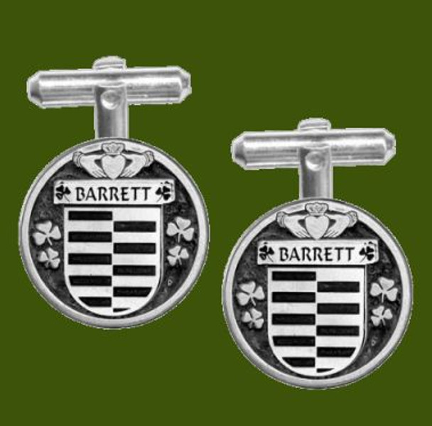 Barrett Irish Coat Of Arms Claddagh Stylish Pewter Family Crest Cufflinks