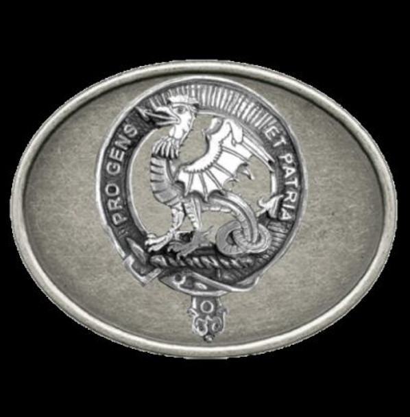 Pendergast Clan Badge Oval Antiqued Mens Sterling Silver Belt Buckle