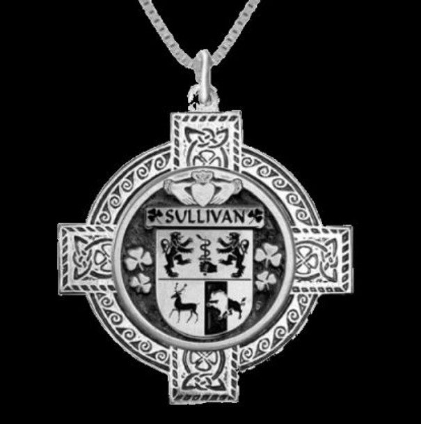 Sullivan Irish Coat Of Arms Celtic Cross Silver Family Crest Pendant