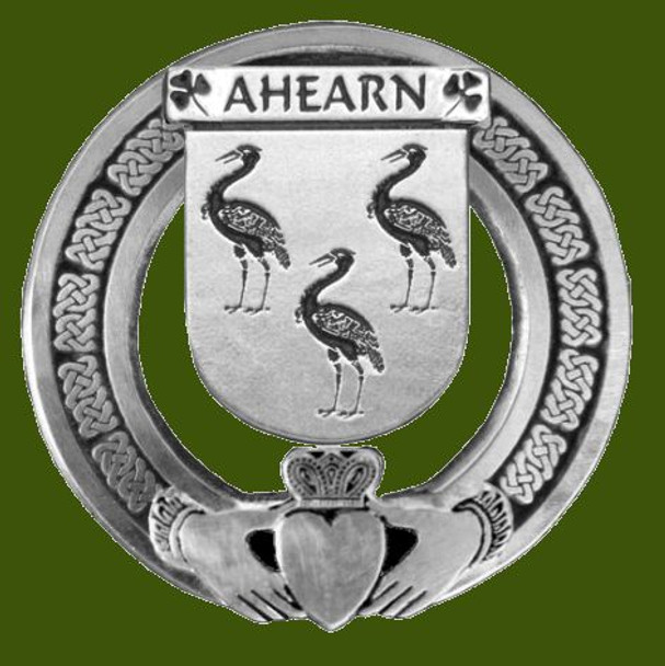 Ahearn Irish Coat Of Arms Claddagh Stylish Pewter Family Crest Badge 