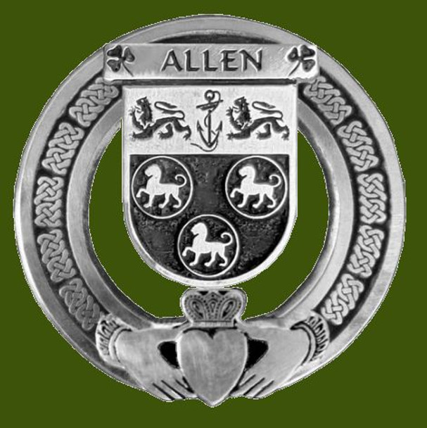 Allen Irish Coat Of Arms Claddagh Stylish Pewter Family Crest Badge 