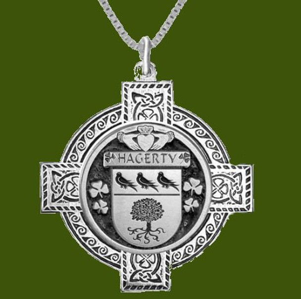 Hagerty Irish Coat Of Arms Celtic Cross Pewter Family Crest Pendant