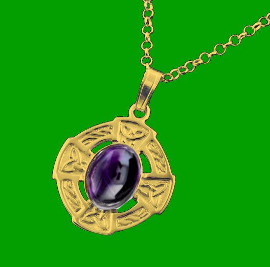 Celtic Cross Amethyst Oval Design 9K Yellow Gold Pendant