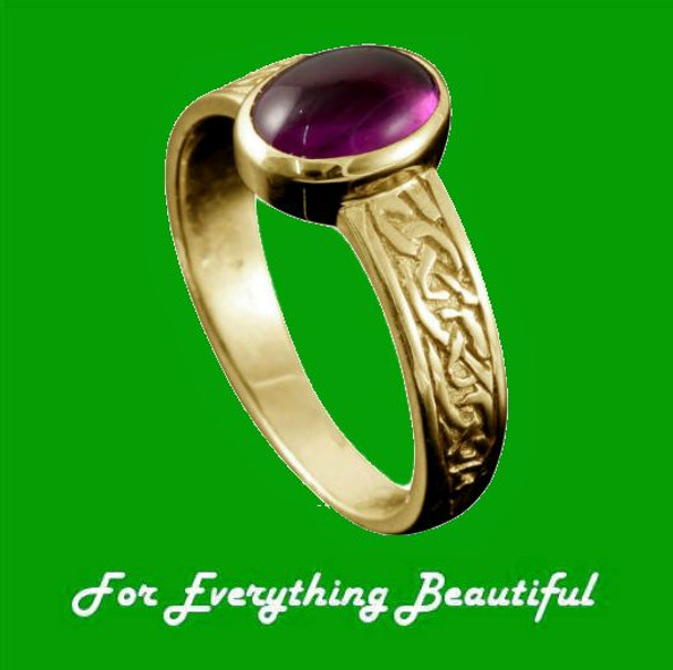 Uyea Celtic Knot Oval Amethyst Ladies 9K Yellow Gold Band Ring Sizes R-Z