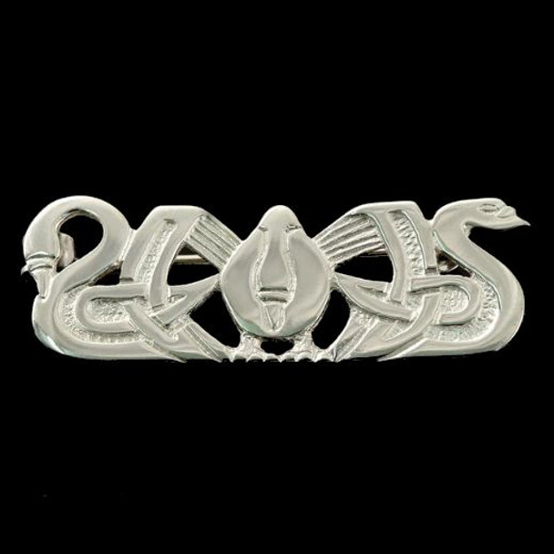 Three Nornes Swan Norse Design Medium Long Sterling Silver Brooch