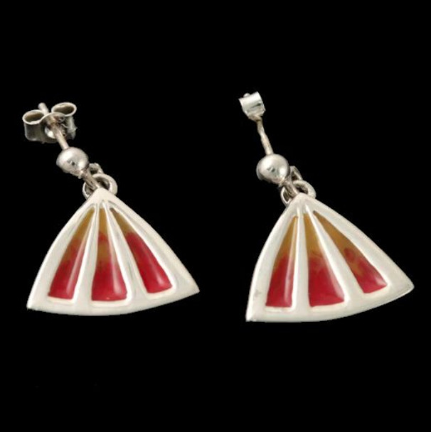 Celtic Fire Enamelled Triangular Fan Drop Sterling Silver Earrings
