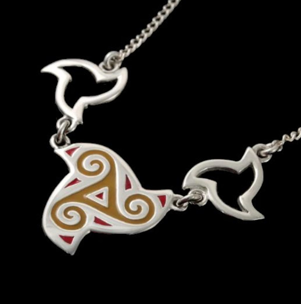 Celtic Fire Enamelled Triskele Knotwork Open Flames Sterling Silver Necklet