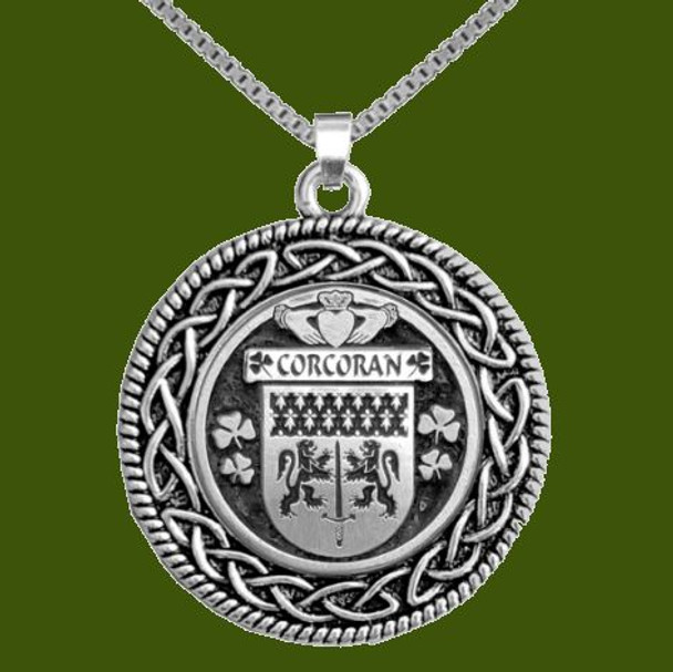 Corcoran Irish Coat Of Arms Interlace Round Pewter Family Crest Pendant