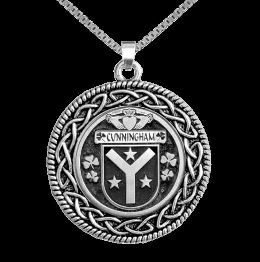Cunningham Irish Coat Of Arms Interlace Round Silver Family Crest Pendant