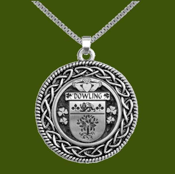 Dowling Irish Coat Of Arms Interlace Round Pewter Family Crest Pendant